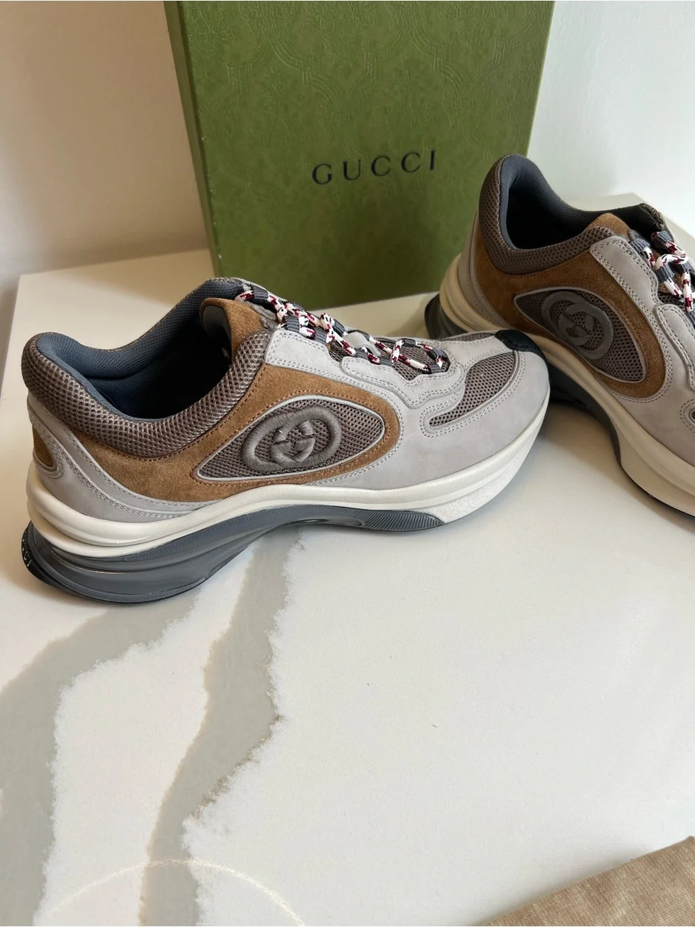 Gucci woman Run  Beige, Brown and Black Retro Runner Sneakers